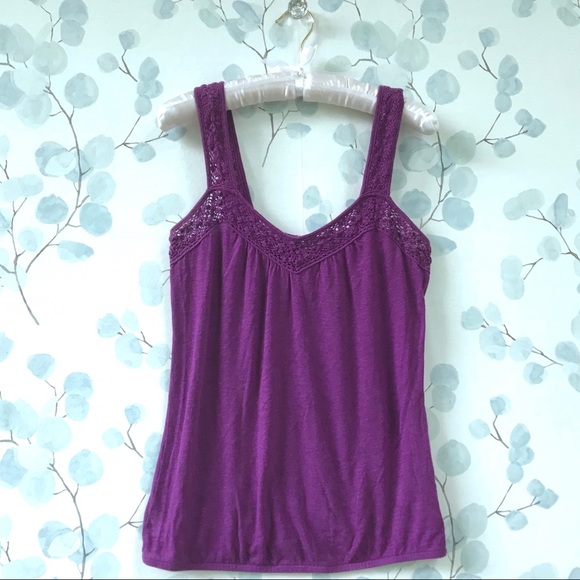 Old Navy Tops - Old Navy Crochet Lace Purple Plum Womens Boho Tank Top Stretchy Sleeveless Shirt